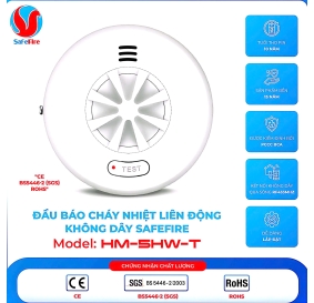 Đầu báo cháy nhiệt liên động không dây SAFEFIRE CAO CẤP KIỂM ĐỊNH